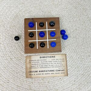 Travel Tic Tac Toe Game Green Black Marbles Plastic Case 1960s Vintage Crestline
